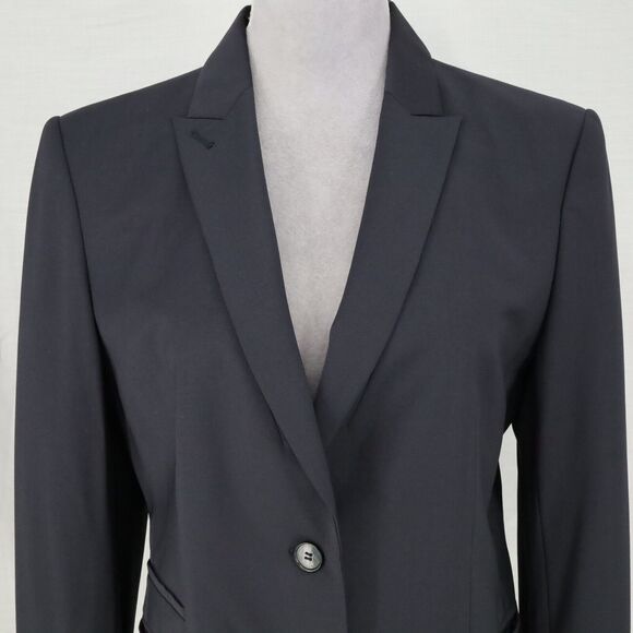 Ann Taylor Jacket Womens 10 Dark Navy Blue Wool Blend Lined Blazer Pockets - Picture 7 of 15